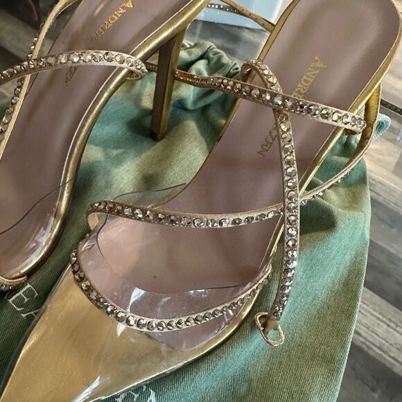 Andrea Wazen Gold Strappy Women's Shoes - Picture 4 of 10